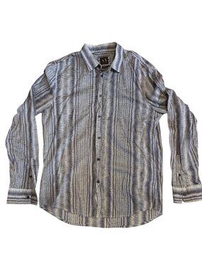 Armani Exchange AX Shirt Mens Lg Long Sleeve Button 100 Cotton Striped Blue Grey
